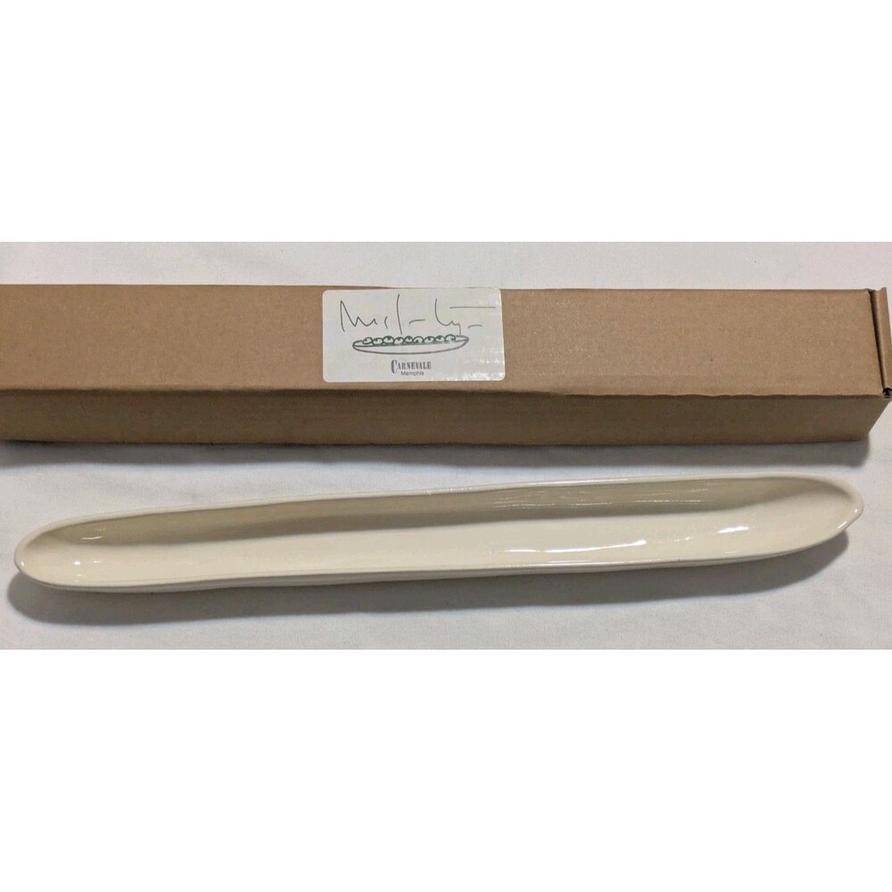 Carnevale McCarty of Memphis Signed White Pottery 16" Olive Tray Boat Dish NIB